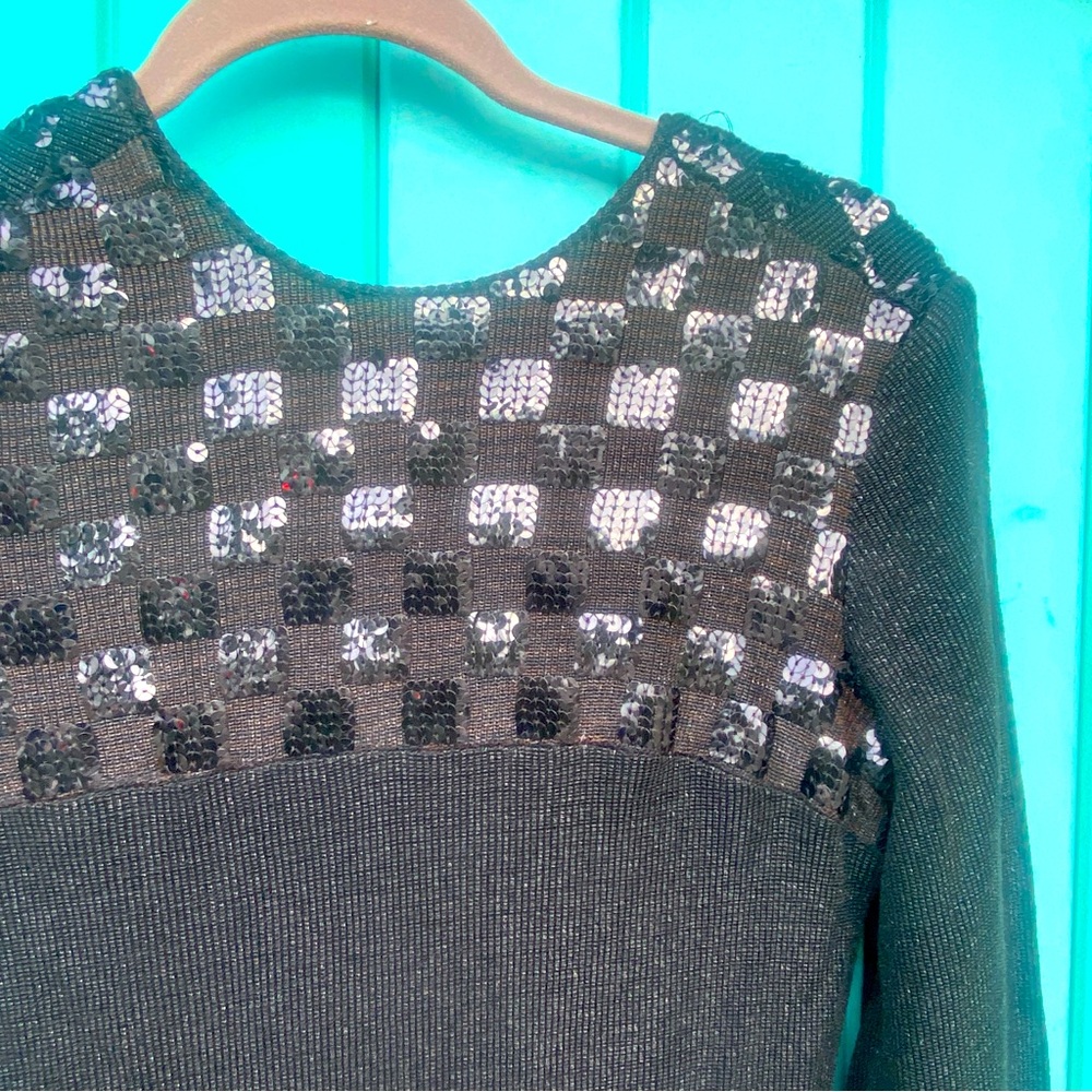 VINTAGE LEO NARDUCCI checkered effect sequin and metallic knit maxi evening gown